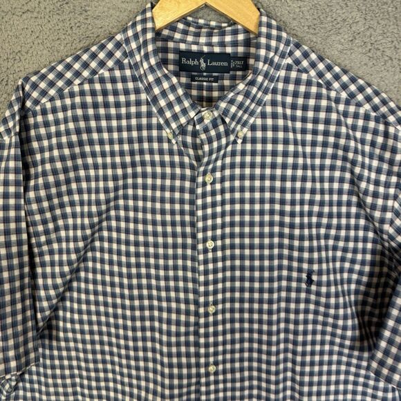 Ralph Lauren Shirt Mens 2XLT Blue Check Short Sleeve Button Down Classic Fit - Picture 2 of 8